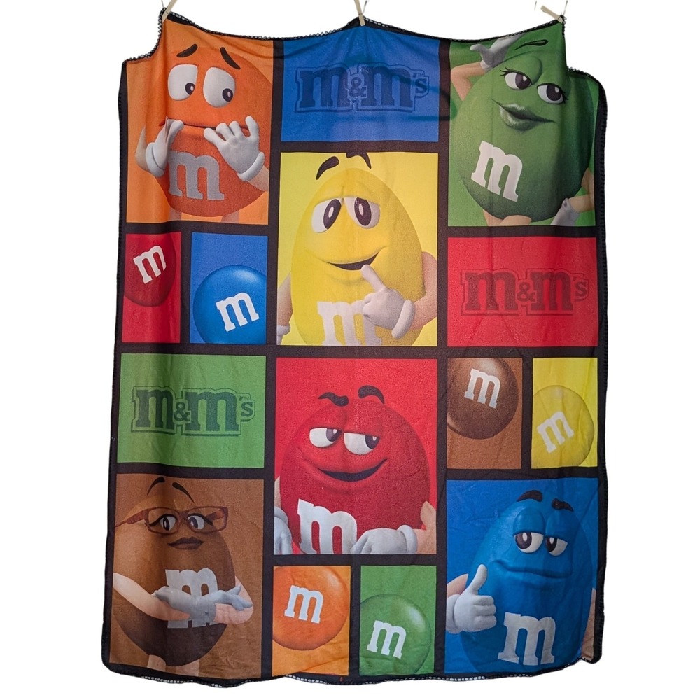 M&Ms World Character Fleece Throw Blanket Multi Color Block Grid 2018 Mars 42x58